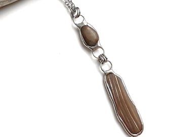 Tiffany Soldered 2-Drop Southern Oregon Coast Sugar Agate & Shell Fossil Pendant