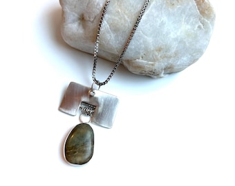 Recycled Sterling Silver Southern Oregon Serpentine Pendant Necklace