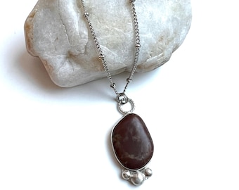 Recycled Sterling Silver Southern Oregon Red Jasper Pendant Necklace