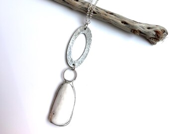 Tiffany Soldered Southern Oregon Coast Shell & Hammered Sterling Silver Oval Pendant