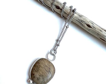Recycled Sterling Silver Southern Oregon Petrified Myrtlewood Pendant Necklace