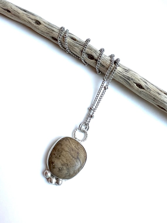 Recycled Sterling Silver Southern Oregon Petrified Myrtlewood Pendant Necklace