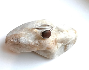Recycled Sterling Silver Oregon Red Jasper Ring - Size Adjustable