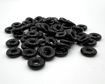 Lot of 51 Vintage Black Glass Donut Ring Beads - 2mmx10mm with 4mm hole