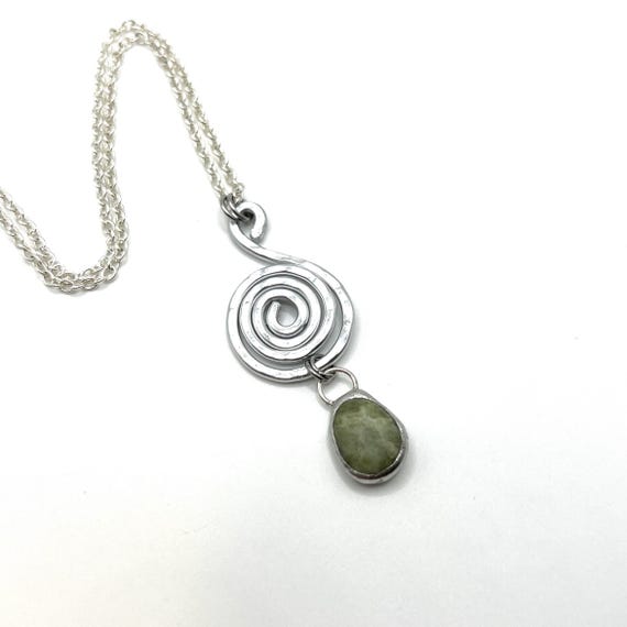 Tiffany Soldered Oregon Coast Serpentine & Hammered Aluminum Swirl Pendant Beach Stone Beach Lover Gift Organic jewelry Rock Lover Gift