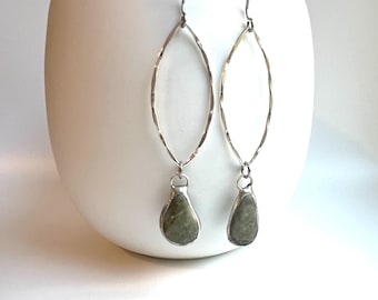 Tiffany Soldered Southern Oregon Serpentine Beach Stone & Sterling Earrings