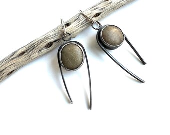Oxidized Recycled Sterling Silver & Oregon Coast Sugar Agate Earrings