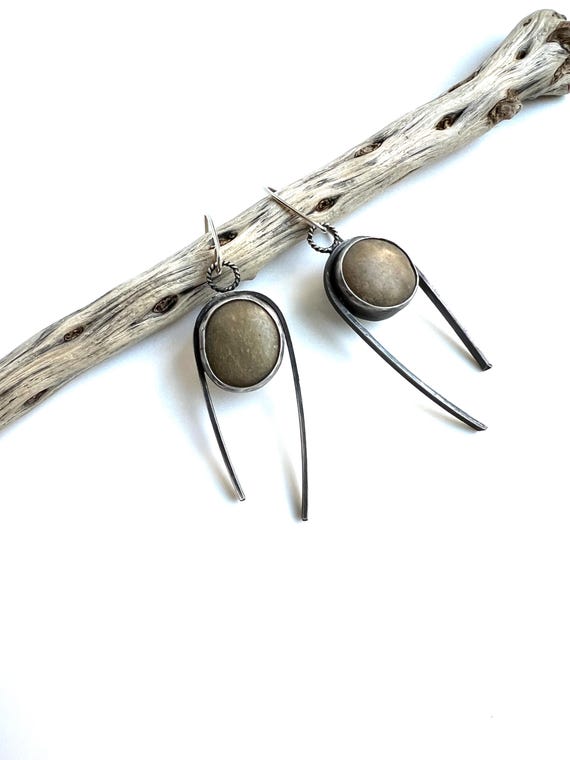 Oxidized Recycled Sterling Silver & Oregon Coast Sugar Agate Earrings