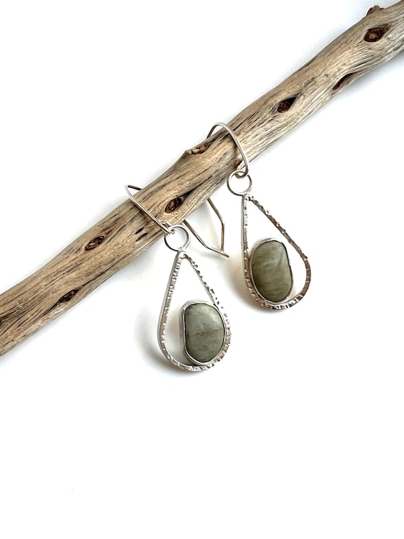 Oxidized Recycled Sterling Silver & Southern Oregon Coast Serpentine Teardrop Earrings