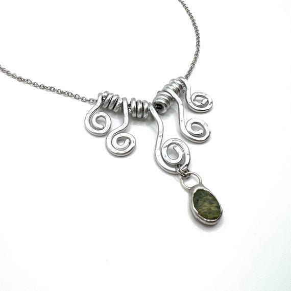 Tiffany Soldered Oregon Serpentine & Hammered Aluminum Multi Swirl Pendant Beach Stone Beach Lover Gift Organic jewelry Rock Lover Gift