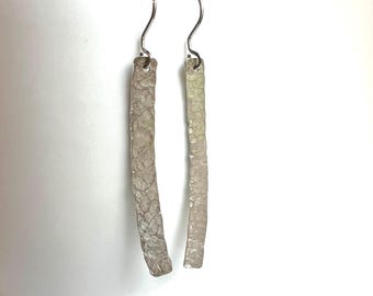 Hammered Long Recycled .925 Sterling Silver & Steel Wire Earrings