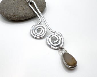 Tiffany Soldered Oregon Coast Sugar Agate & Hammered Aluminum Swirl Necklace Beach Stone Beach Lover Gift Organic jewelry Rock Lover Gift