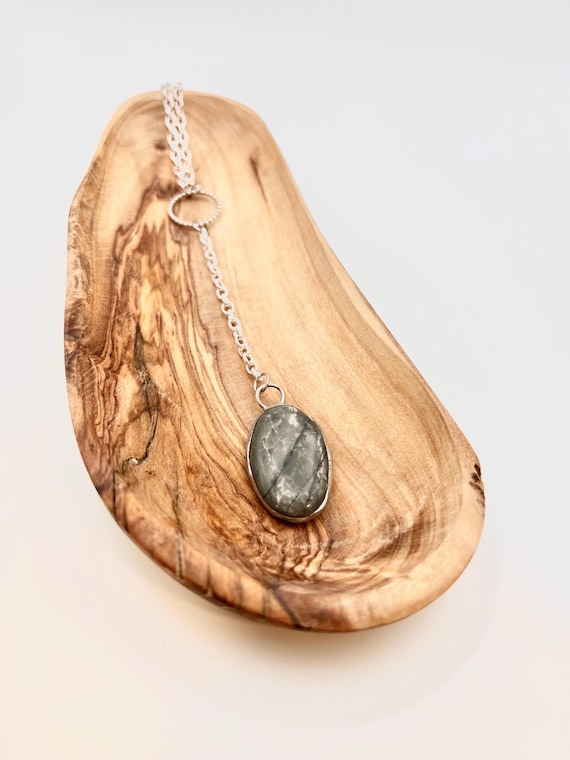 Tiffany Soldered Oregon Rutilated Quartz Chalcedony Drop Pendant Necklace Beach Stone Beach Lover Gift Organic jewelry Rock Lover Gift