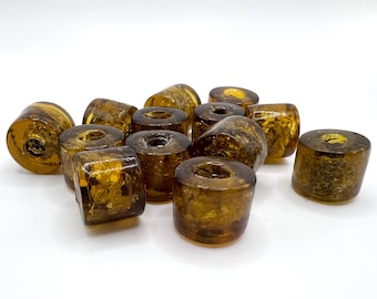 Lot of 12 Vintage Gold Glass Foil Speck Lampwork Beads - 11x13mm with 3mm hole
