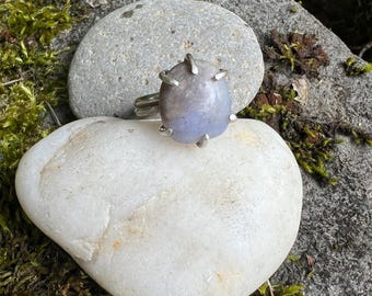 Sterling Silver Southern Oregon Blue Chalcedony Prong Ring - Size 8
