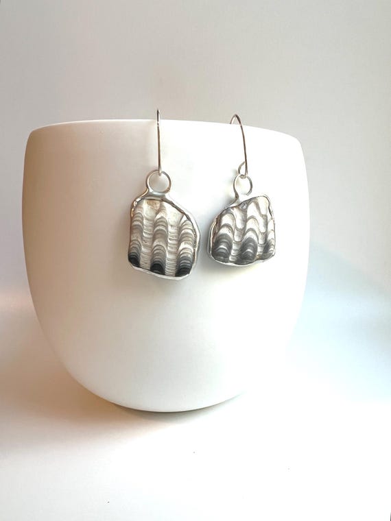 Tiffany Soldered Southern Oregon Coast Anadara Shell Fossil Earrings Seashell Earrings Beach Lover Gift Organic jewelry Repurposed Jewelry