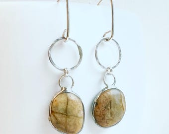Tiffany Soldered Northern California Coast Yellow Jasper Beach Stone Earrings Beach Lover Gift Organic jewelry Repurposed Jewelry Recycled