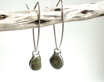 Tiffany Soldered Southern Oregon Serpentine Beach Stone Earrings