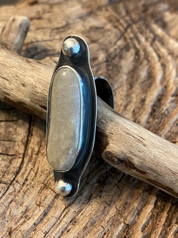 Oxidized Sterling Silver Statement Ring w/ North Carolina Sea Stone Size 6.75 Beach Stone Beach Lover Gift Organic jewelry Rock Lover Gift