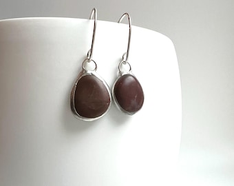 Tiffany Soldered Oregon Red Jasper Beach Stone Earrings