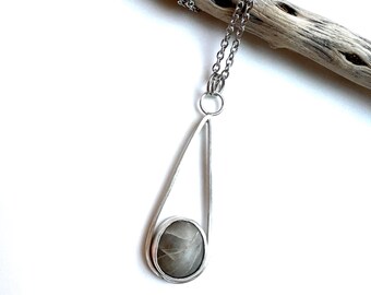 Sterling Silver Oregon Chalcedony Teardrop Pendant Necklace