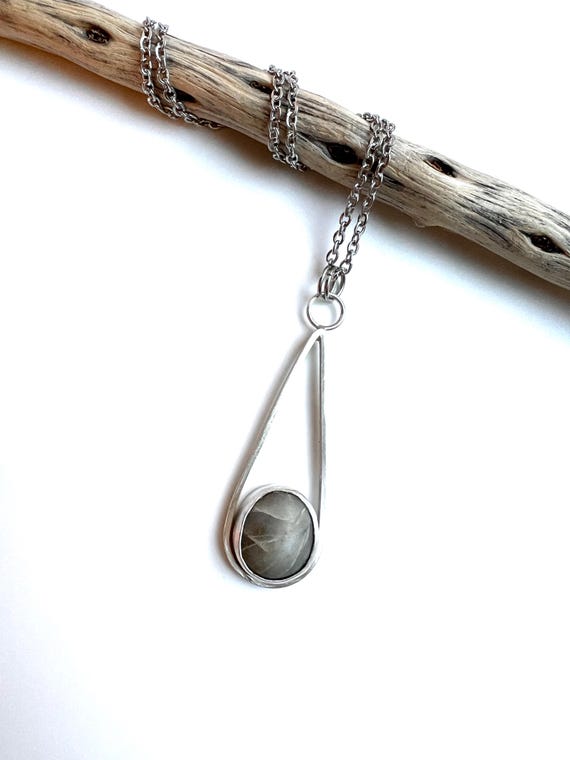 Sterling Silver Oregon Chalcedony Teardrop Pendant Necklace