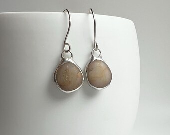Tiffany Soldered Oregon Sugar Agate Beach Stone Earrings