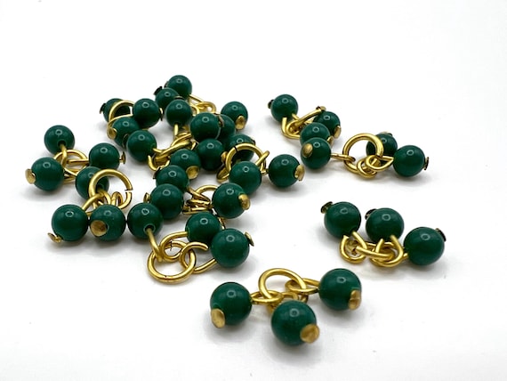 Lot of 13 Vintage Green Glass Trio Cluster Beads - 3mm Beads Jewelry Making Supplies Unique