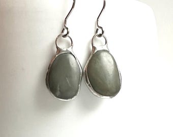 Tiffany Soldered Oregon Chalcedony Beach Stone Earrings