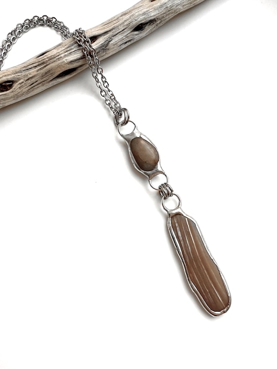 Tiffany Soldered 2-Drop Southern Oregon Coast Sugar Agate & Shell Fossil Pendant