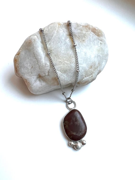 Recycled Sterling Silver Southern Oregon Red Jasper Pendant Necklace