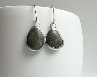 Tiffany Soldered Oregon Green Jasper Beach Stone Earrings
