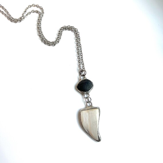Tiffany Soldered 2-Drop Oregon Coast Basalt & Shell Pendant Beach Stone Beach Lover Gift Organic jewelry Rock Lover Gift