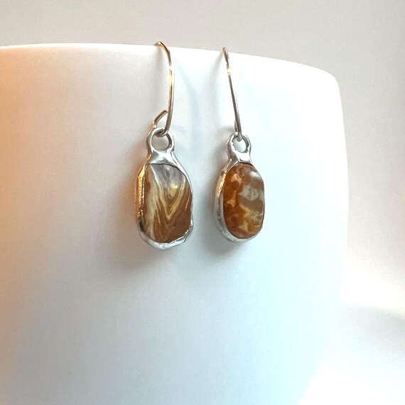 Tiffany Soldered & Sterling Southern Oregon Coast Banded Agate Beach Stone Earrings Beach Lover Gift Organic jewelry Repurposed Jewelry