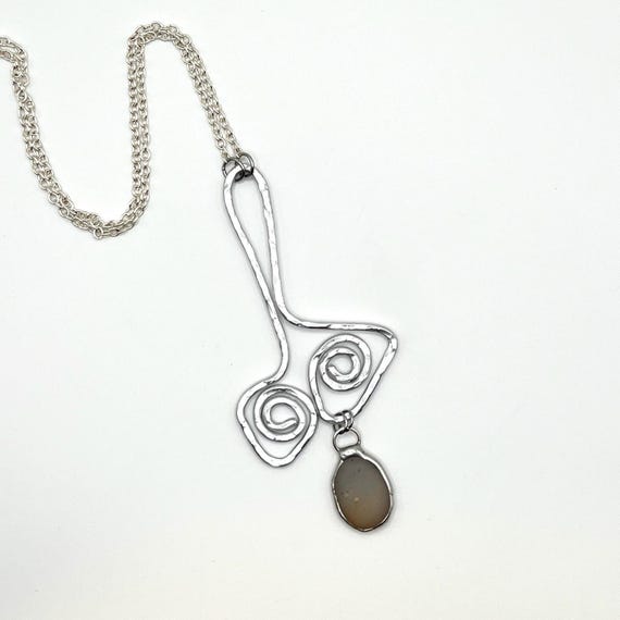 Tiffany Soldered Oregon Coast Sugar Agate & Hammered Aluminum Swirl Pendant Beach Stone Beach Lover Gift Organic jewelry Rock Lover Gift