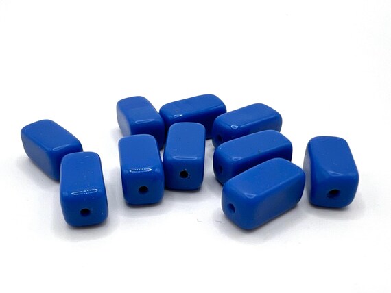 Lot of 10 Vintage Blue Rectangle Glass Beads - 12mmx6mm with 1mm hole jewelry making supplies unique