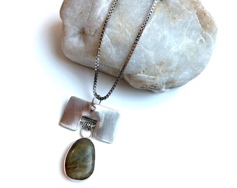 Recycled Sterling Silver Southern Oregon Serpentine Pendant Necklace