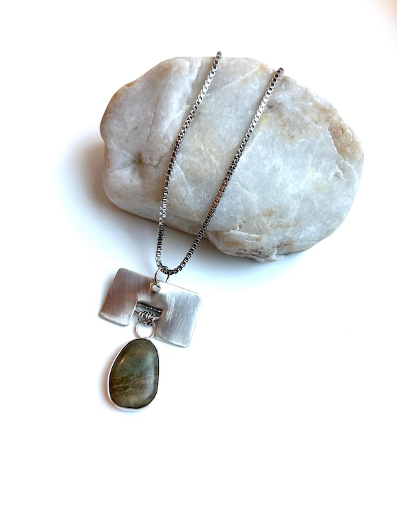 Recycled Sterling Silver Southern Oregon Serpentine Pendant Necklace