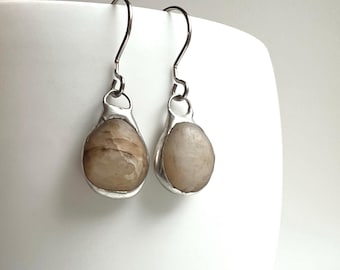 Tiffany Soldered Oregon Sugar Agate Beach Stone Earrings
