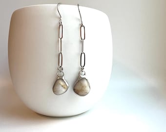 Tiffany Soldered Southern Oregon Quartz Beach Stone & Steel Earrings