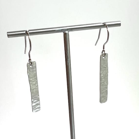 Hammered Recycled .925 Sterling Silver & Steel Wire Earrings Beach Lover Gift Organic jewelry Repurposed Jewelry