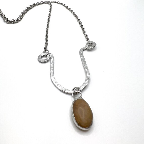 Tiffany Soldered Oregon Coast Sugar Agate & Hammered Aluminum "U" Necklace Beach Stone Beach Lover Gift Organic jewelry Rock Lover Gift