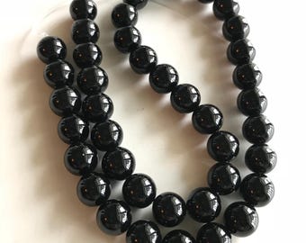 Black Onyx Beads (D) - 1 Strand (16") 10mm Round with 1mm hole jewelry making supplies unique