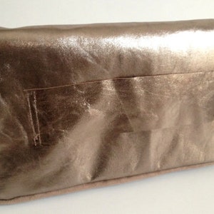 Soiree Clutch - Tan Faux Suede & Bronze Metallic Italian Leather Holiday Evening Purse Handbag