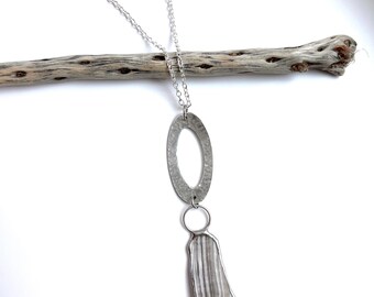 Tiffany Soldered Southern Oregon Coast Shell Fossil & Hammered Sterling Silver Oval Pendant