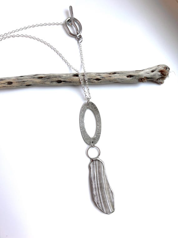 Tiffany Soldered Southern Oregon Coast Shell Fossil & Hammered Sterling Silver Oval Pendant