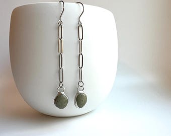 Tiffany Soldered Southern Oregon Serpentine Beach Stone & Steel Earrings