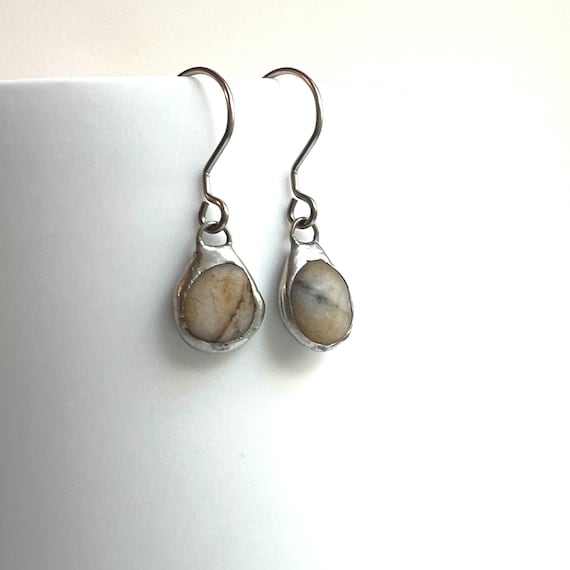Tiffany Soldered & Steel Southern Oregon Coast Quartz Beach Stone Earrings Beach Lover Gift Organic jewelry Repurposed Jewelry