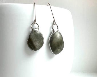 Tiffany Soldered Northern Calif Serpentine Beach Stone Earrings Beach Lover Gift Rockhound Organic jewelry Repurposed Jewelry Recycled Metal