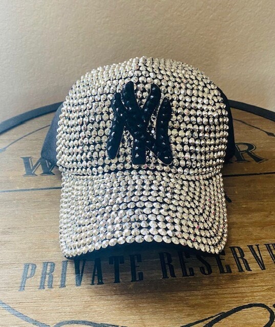 【MLB】One point sequin ribbon ball cap New York Yankees New York Yankees Blingy Black Sports Hat - Etsy